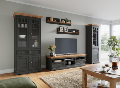 Wohnwände Set Vitrine TV Kommode Wandregale Kommoden Schrank Holz Möbel 5 tlg.